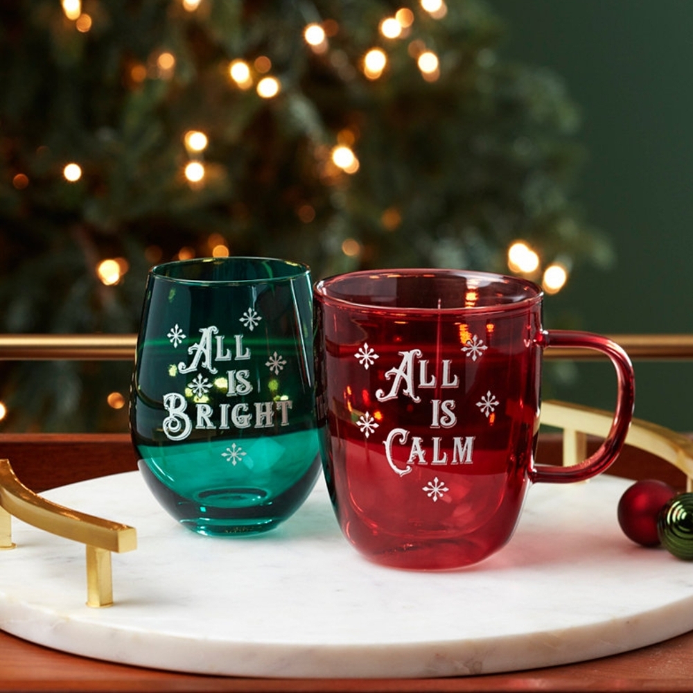 Holiday Glass and Acrylic Mug and Tumbler Set - Red and Green